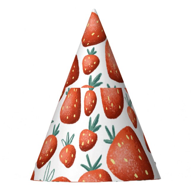 Chapéu De Festa Morangos Vermelhos Fundo Branco Sem Costura (Frente)