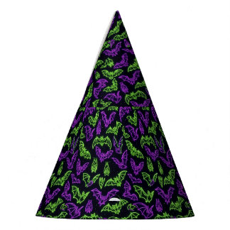 Chapéu De Festa Morcegos Roxos Neon Coloridos Verde Halloween
