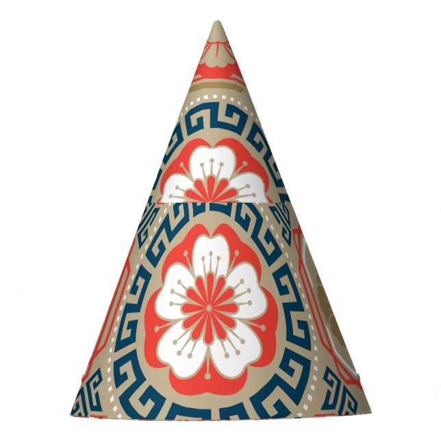 Chapéu De Festa Motivo Asiático: Design Geométrico Elegante (Frente)
