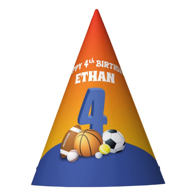 Chapéu De Festa Nome personalizado 4. º aniversário de esportes (Frente)