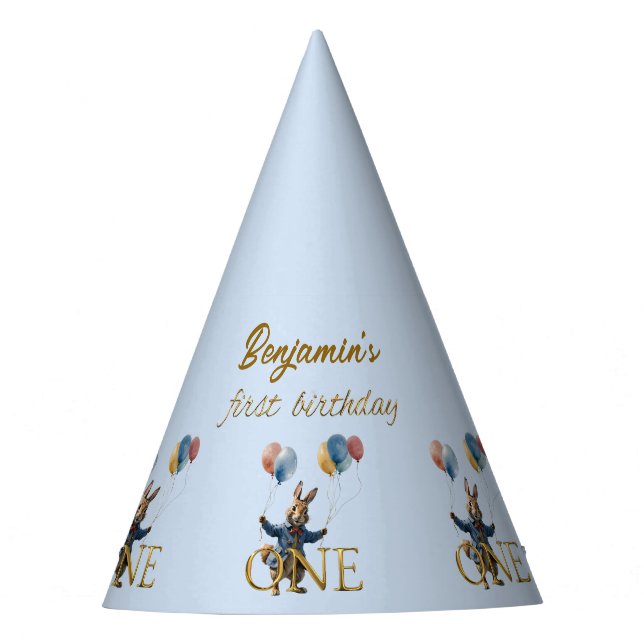 Chapéu De Festa Nome Personalizado Peter o Rabbit Primeiro Anivers (Frente)