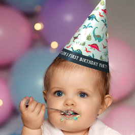 Chapéu De Festa O Dinossauro Primeiro Festa Azul de Aniversário
