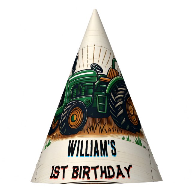 Chapéu De Festa O retro-boy legal trator primeiro primeiro anivers (Frente)