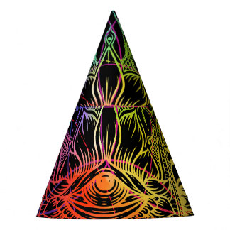 Chapéu De Festa Ornamentado hamsa: padrão de neon desenhado à mão.