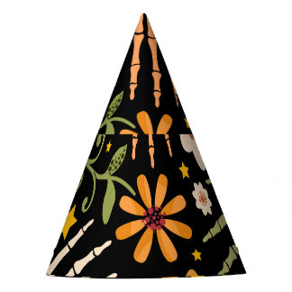 Chapéu De Festa Ossos de Halloween, padrão floral uniforme.