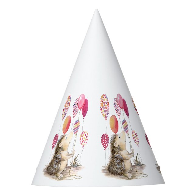Chapéu De Festa ouriço com balões cor-de-rosa  (Frente)