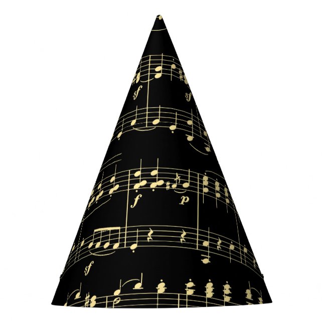Chapéu De Festa Ouro musical em preto (Frente)