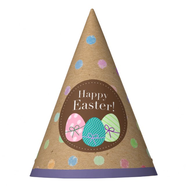Chapéu De Festa Ovos De felz pascoa Polkadoes No Papel Kraft Faux (Frente)