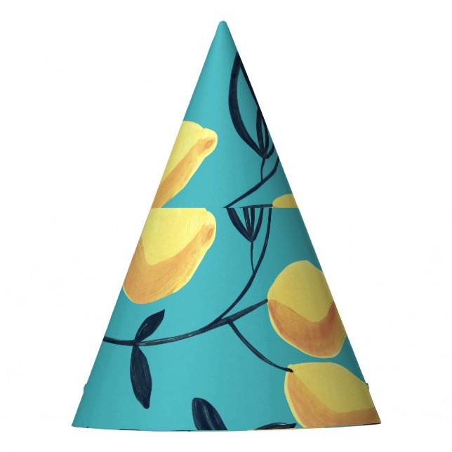 Chapéu De Festa Padrão amarelo de guache em turquesa. (Frente)