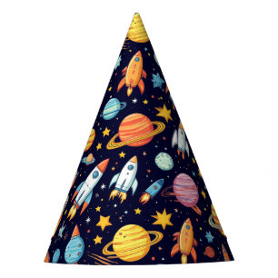Chapéu De Festa Padrão Colorido de Exploração Espacial