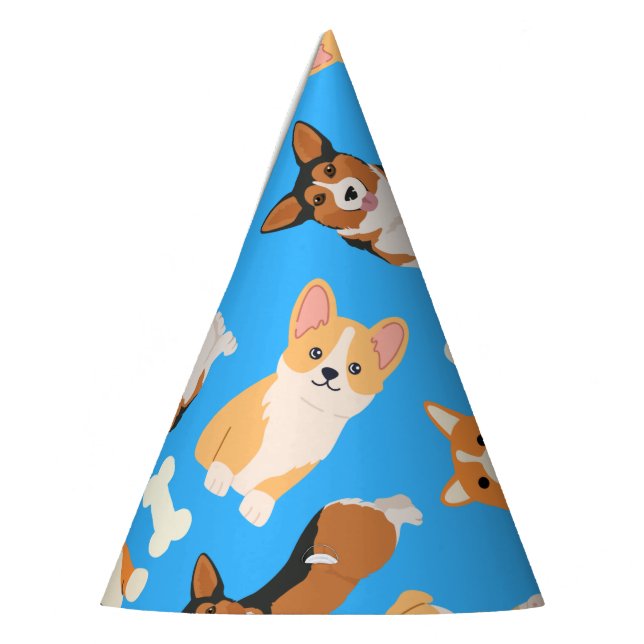 Chapéu De Festa Padrão Corgi Cute Em Azul (Esquerda)