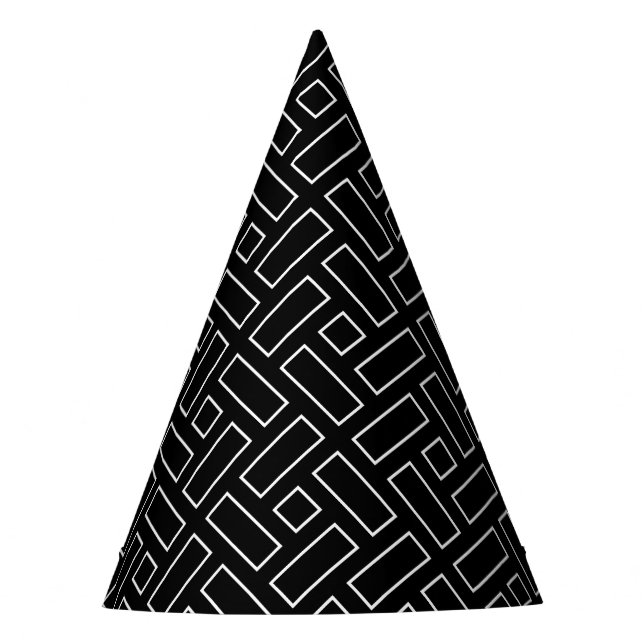 Chapéu De Festa Padrão de Bloco Linear Preto e Branco - Preto (Frente)