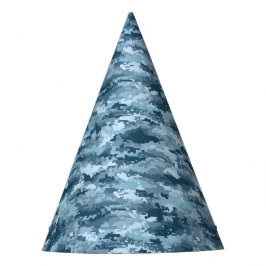 Chapéu De Festa Padrão de camuflagem pixelada militar azul