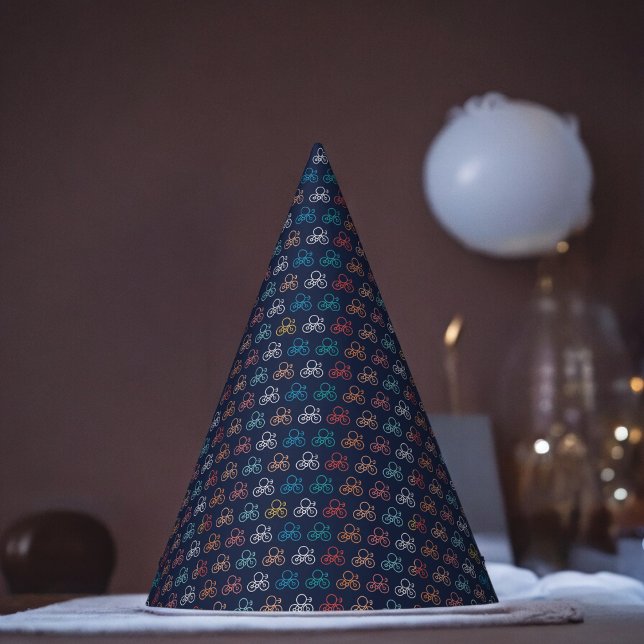 Chapéu De Festa Padrão de Cartoon de Bicicleta (Bicycle cartoon Paper party hat, Kids,adults,party birthday hat,Baby Shower,wedding,celebration hat)