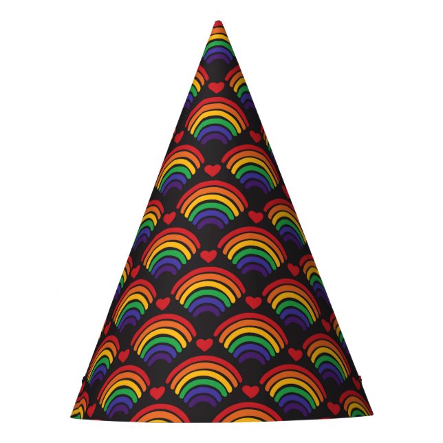 Chapéu De Festa Padrão de Corações e Rainbows (Frente)