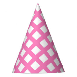Chapéu De Festa Padrão de Diamante Xadrez Rosa Branco
