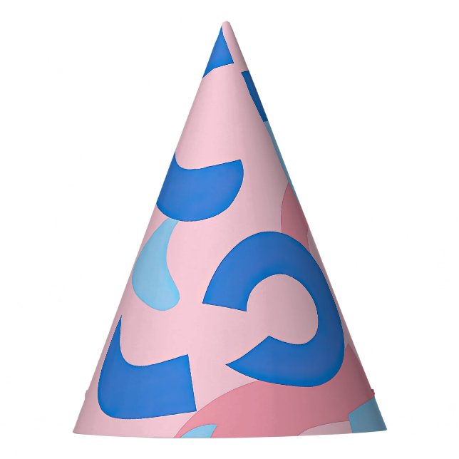 Chapéu De Festa Padrão de Doodle Rosa e Azul (Frente)