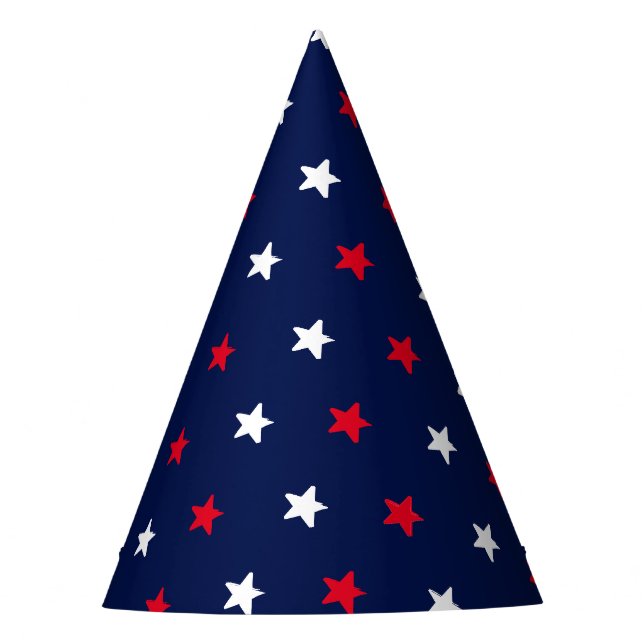 Chapéu De Festa Padrão de estrelas azul marinho vermelho patriótic (Frente)