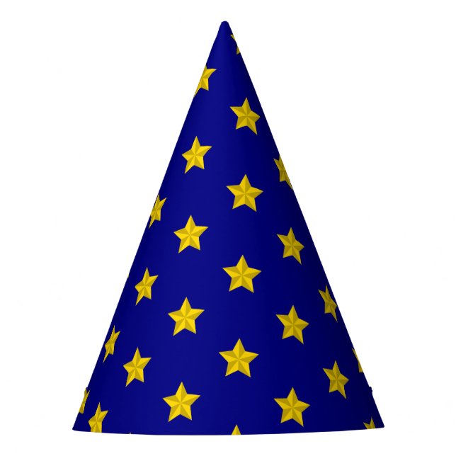 Chapéu De Festa Padrão de estrelas Douradas, Marinho azul, exclusi (Frente)