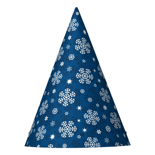 Chapéu De Festa Padrão de flocos de neve em azul (Frente)
