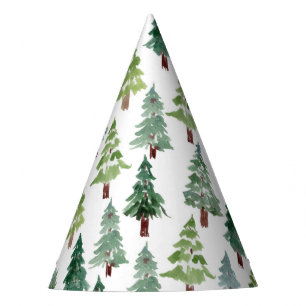 Chapéu De Festa Padrão de Floresta de Pinheiro Russo da Aquarela