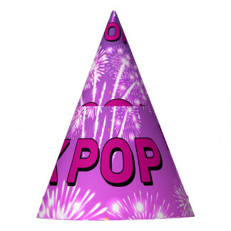 Chapéu De Festa Padrão de Fogos de Artifício KPOP Roxo Rosa Tipogr