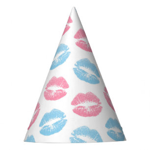 Chapéu De Festa Padrão de Lábios Azul e Rosa, Batom, Beijo