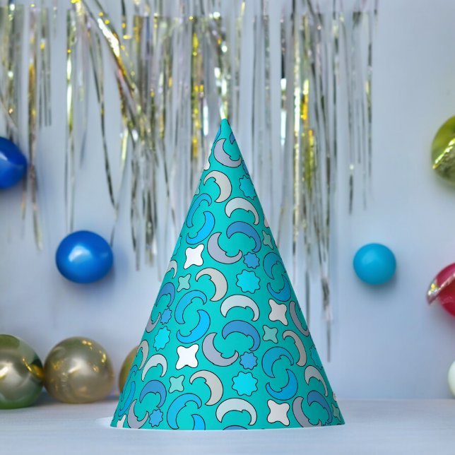 Chapéu De Festa Padrão de Nuvens de Lua Azul (half moon stars Paper party hat, Kids,adults,party birthday hat,Baby Shower,wedding,celebration hat)