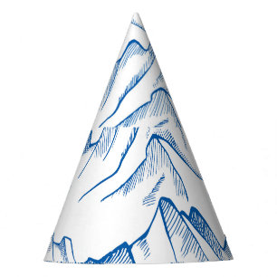 Chapéu De Festa Padrão De Paisagem De Montanha Desenhada À Mão.
