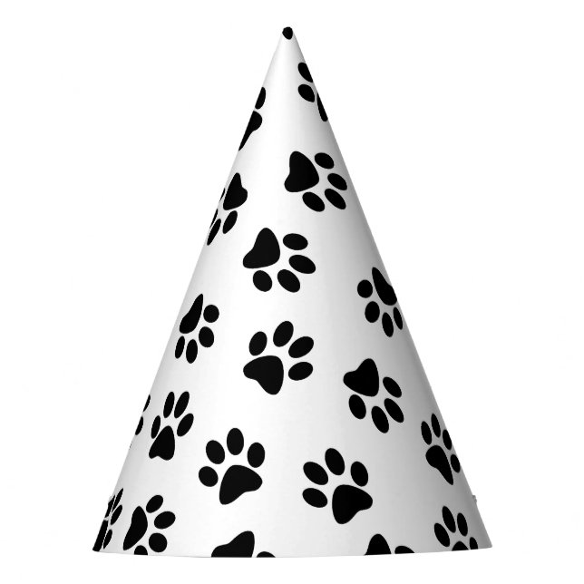 Chapéu De Festa Padrão De Patas, Patas Cachorros, Patas Negras (Frente)