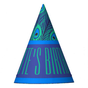 CHAPÉU DE FESTA PADRÃO DE PENAS DE PEACOCK VERDE AZUL CONTEMPORÁRI