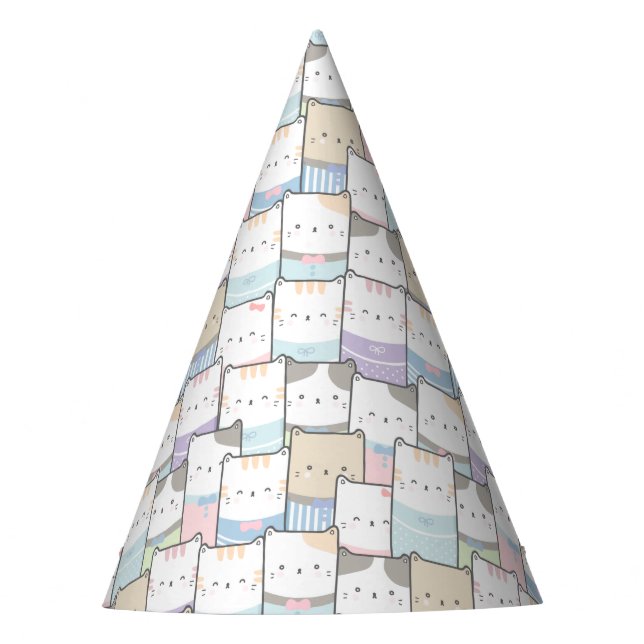 Chapéu De Festa Padrão de rosto de Kitten Doodle (Frente)