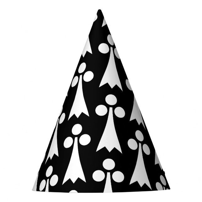 Chapéu De Festa Padrão Ermine, Padrão Medieval, Branco em Preto (Frente)