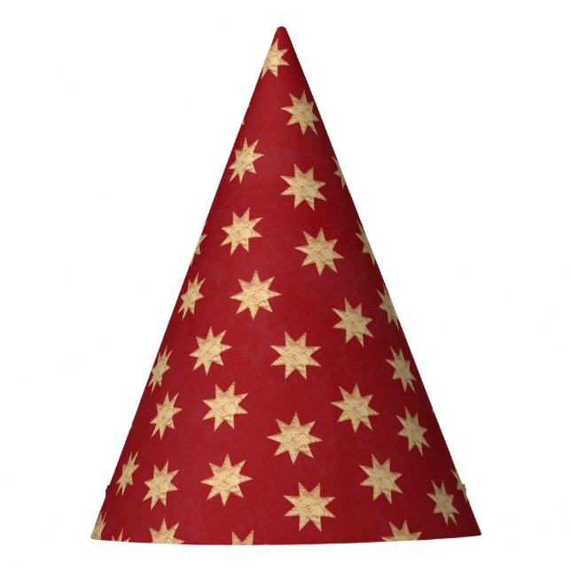 Chapéu De Festa Padrão Faux Gold Foil & Red Stars (Frente)
