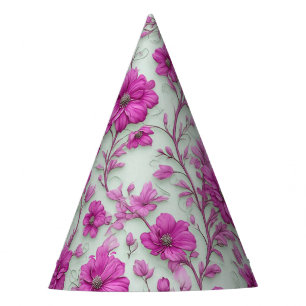Chapéu De Festa Padrão Floral Rosa Vibrante Com Flores Magenta