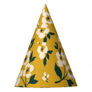 Chapéu De Festa Padrão floral vítreo, pequenas flores brancas.