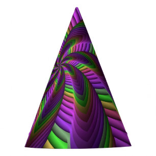 Chapéu De Festa Padrão Fractal Neon Colorido Groovy Energético