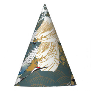 Chapéu De Festa Padrão Japonês De Vintage Crane Birds