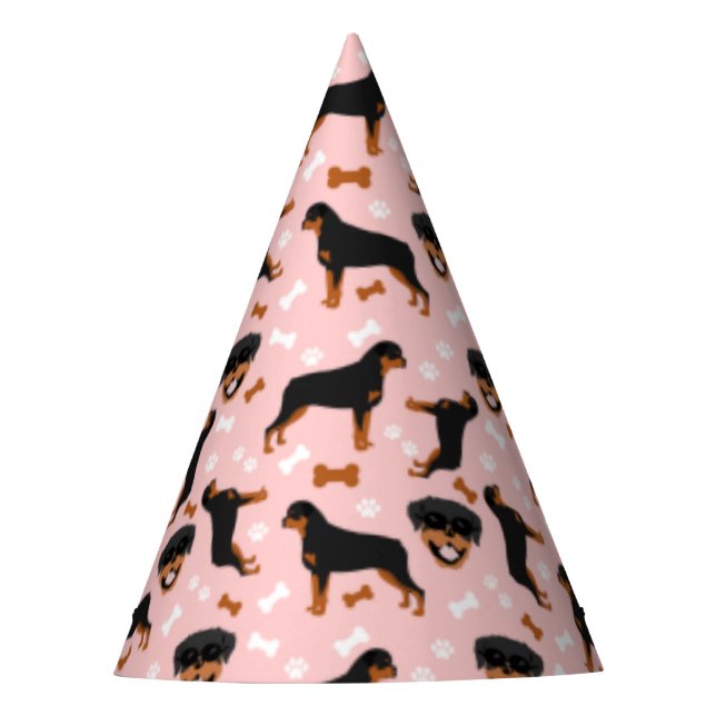 Chapéu De Festa Padrão Rottweiler Rottie Pink Girl Pawprint (Frente)
