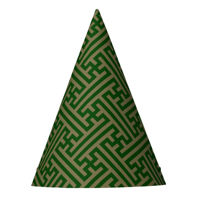 Chapéu De Festa Padrão Sayagata, japonês, verde e Dourado (Frente)