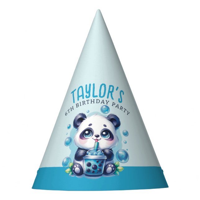 Chapéu De Festa Panda Bebendo Azul Boba Bubble Tea Aniversário (Frente)