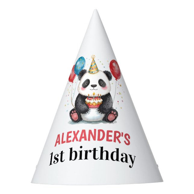 Chapéu De Festa Panda bonita com balões e primeiro aniversario de  (Frente)