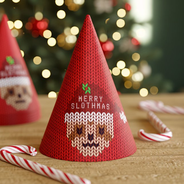 Chapéu De Festa Papais noeis Engraçados, Sloth Red Christmas Paper (T'is the season to be a sloth! Have fun at your next holiday party with this fun Merry Slothmas hat)