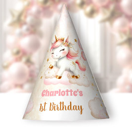 Chapéu De Festa Papel bege rosa-primeiro aniversario--de-Unicórnio