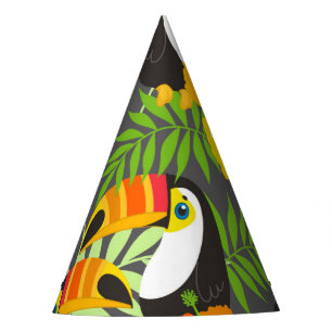 Chapéu De Festa Pássaro Toucano Laranja Flores Tropicais Folhas V