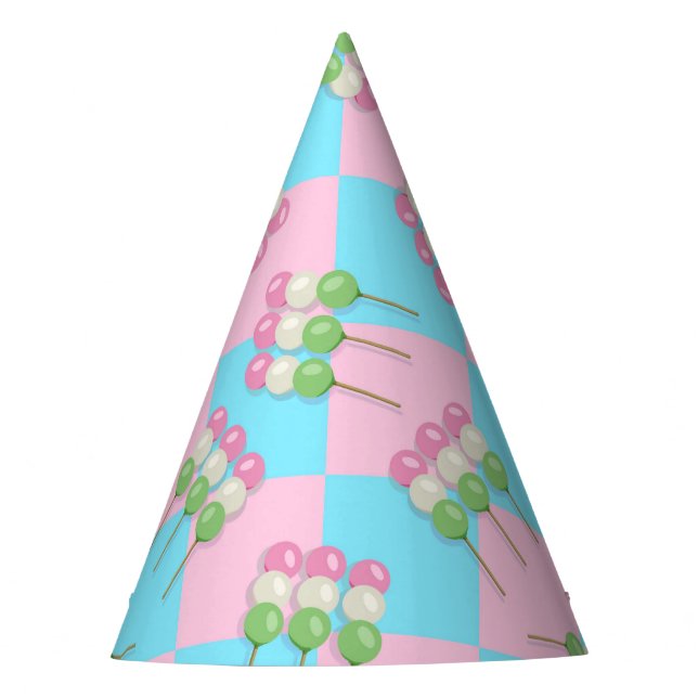 Chapéu De Festa Pastel Pink Blue Checked Dango Party Hat (Frente)