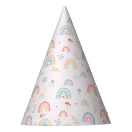 Chapéu De Festa Pastel Rainbows Girly Wildflower & Hearts
