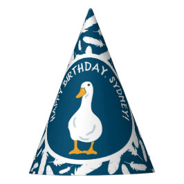 Chapéu De Festa Pato Branco e Penas Marinho Azul Aniversário