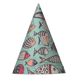 Chapéu De Festa Peixes engraçados: padrão sem costura desenhado à 