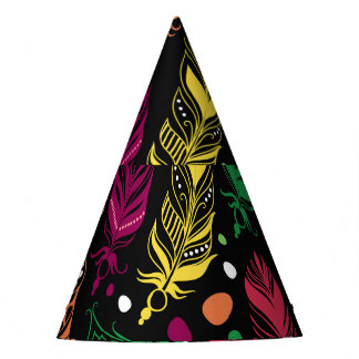 Chapéu De Festa Penas étnicas sem aparência, padrão vibrante.